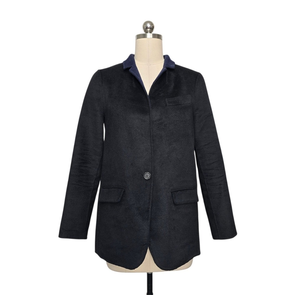 J.Crew Black Navy Blue Wool Blend Single Button Blazer Jacket Women's Size 0